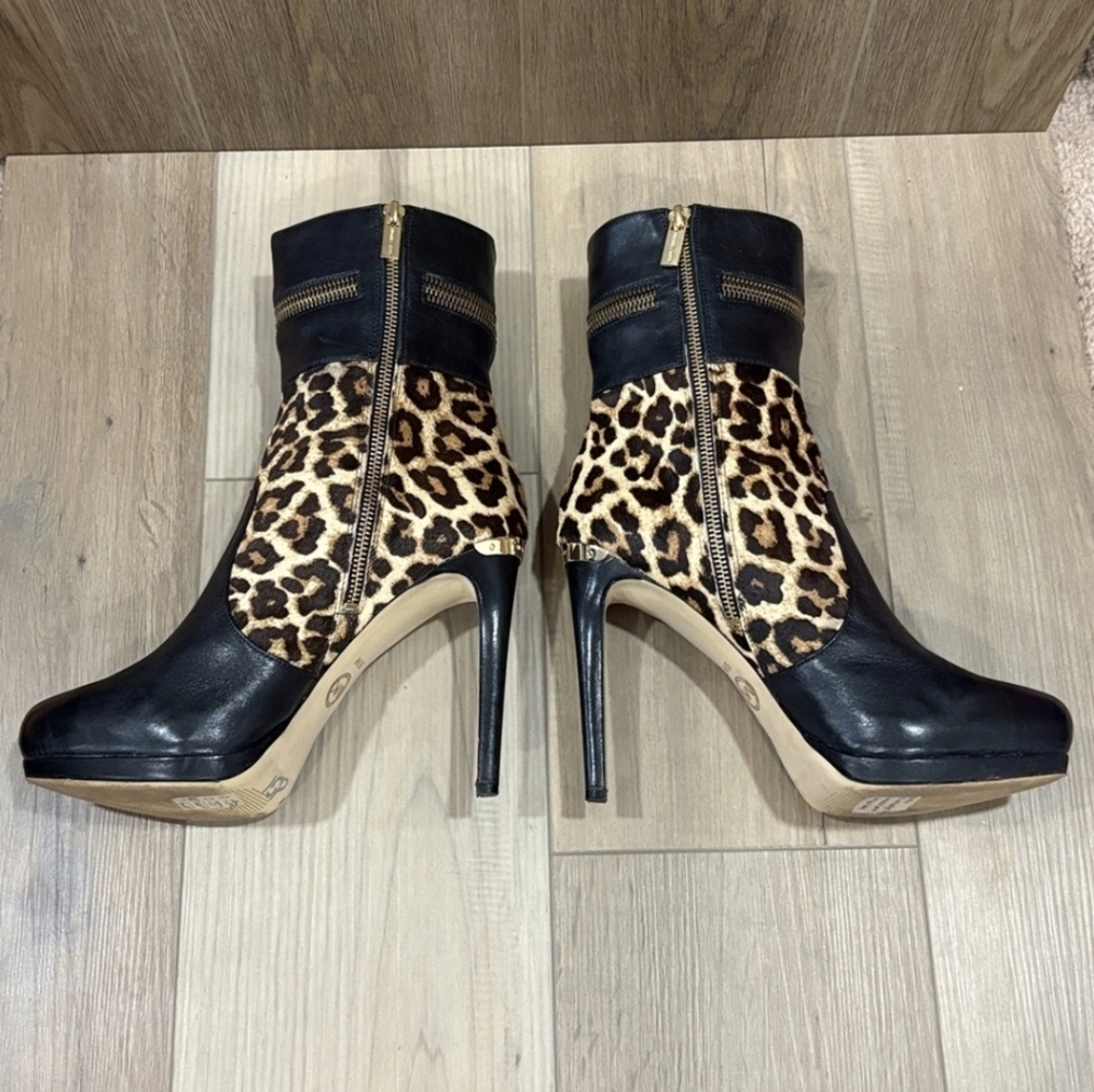 Michael Kors Haya Platform Stilleto Zipper Leopard Printed Hair-Calf Bootie 9.5 - Picture 6 of 11
